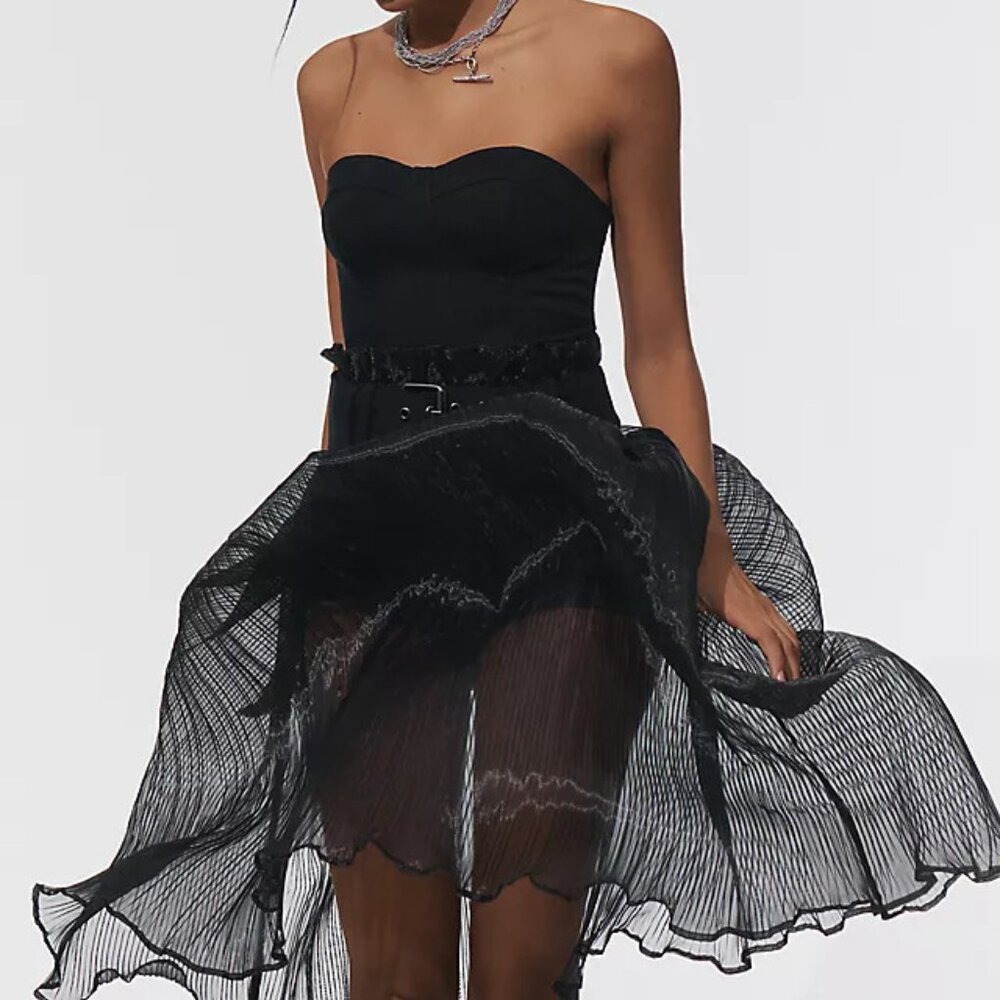 Anthropologie Pilcro Black Strapless BODYSUIT & SHEER Skirt XL Dark Whimsigoth
